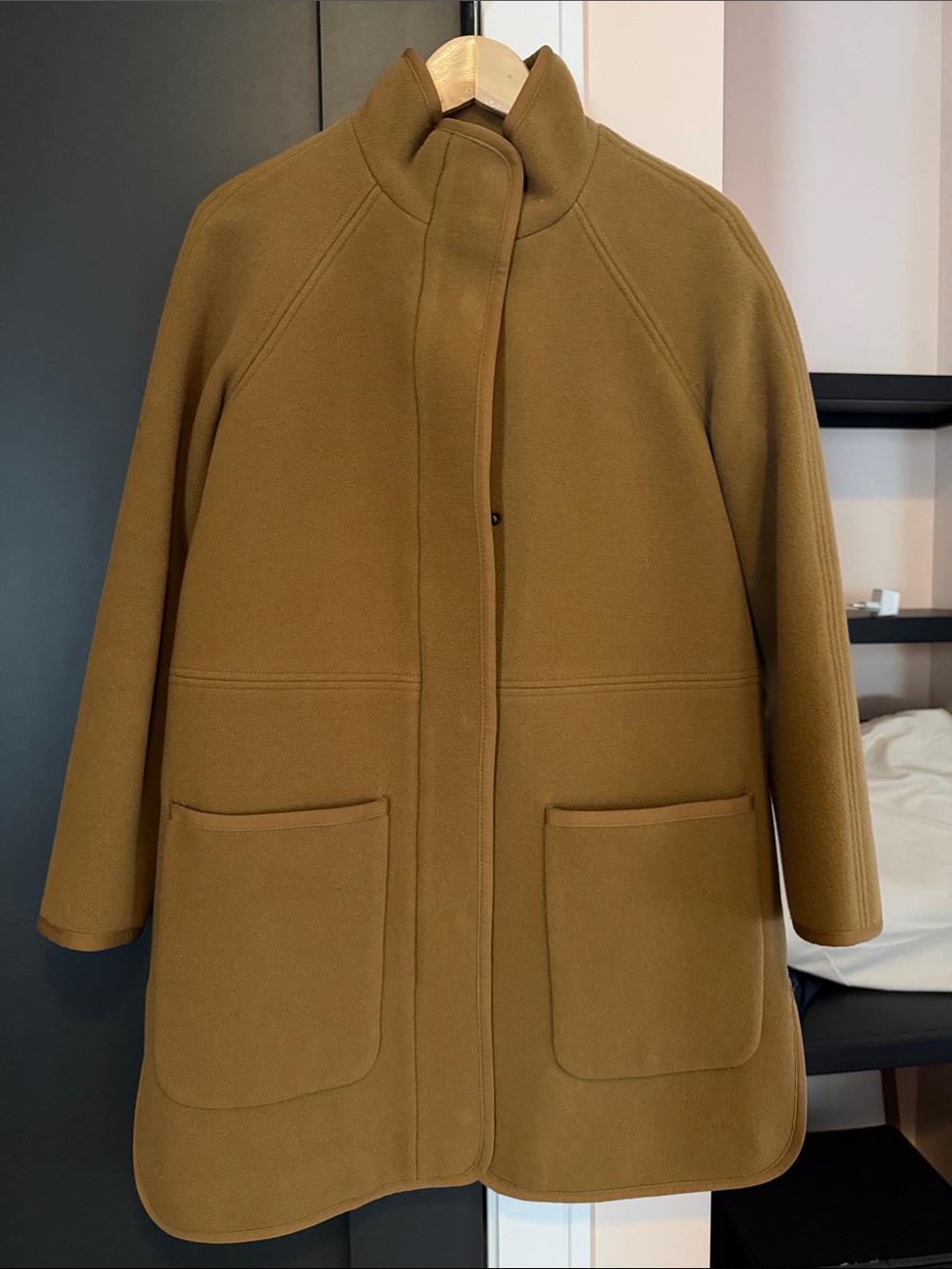 Madewell Camel Funnel-Neck Wool-Blend Pea Coat